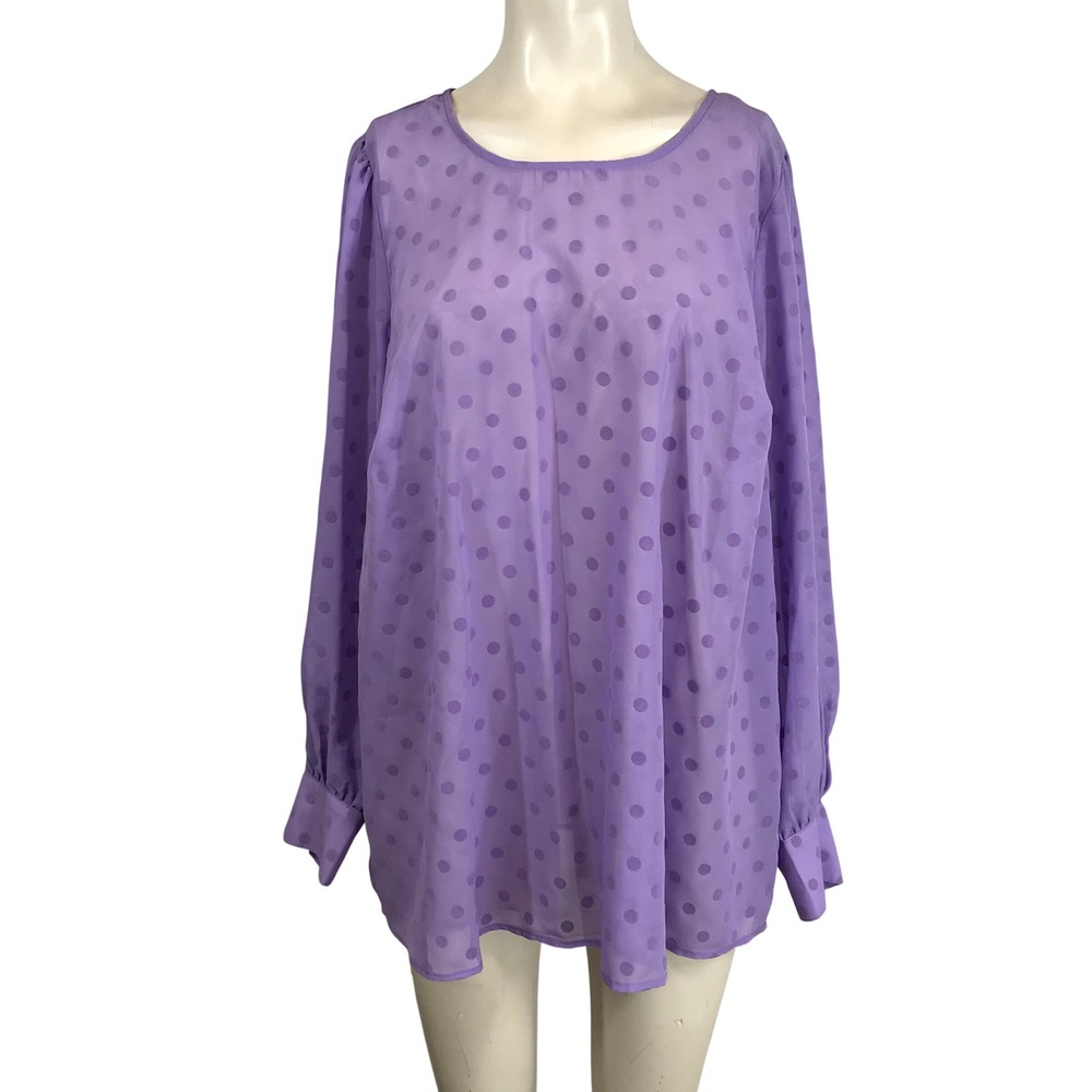 Torrid Chiffon Clip Dot Puff‎ Sleeve Long Stem Rose Top Blouse Womens 1X (14-16)